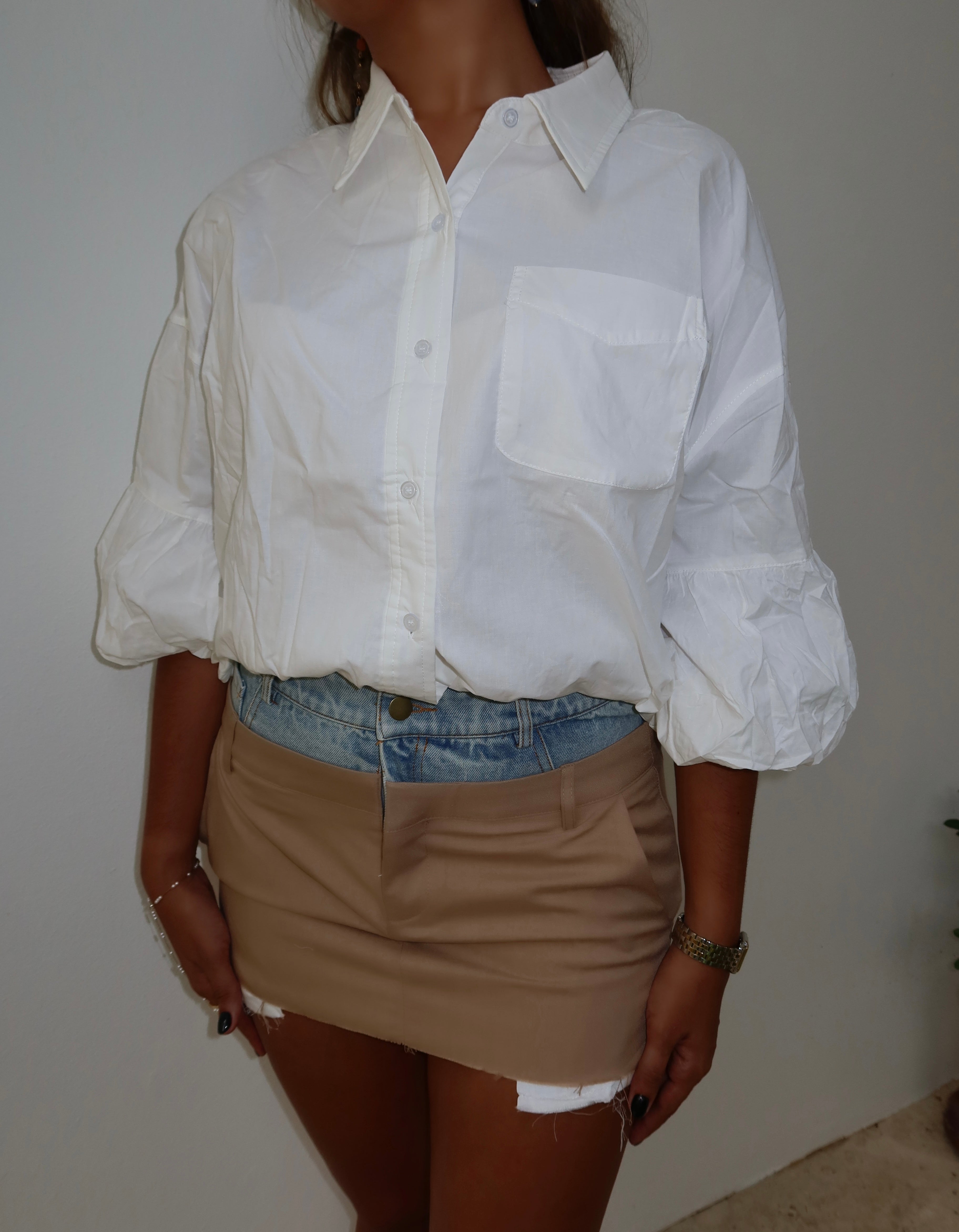 Cream/Denim Mini Skirt